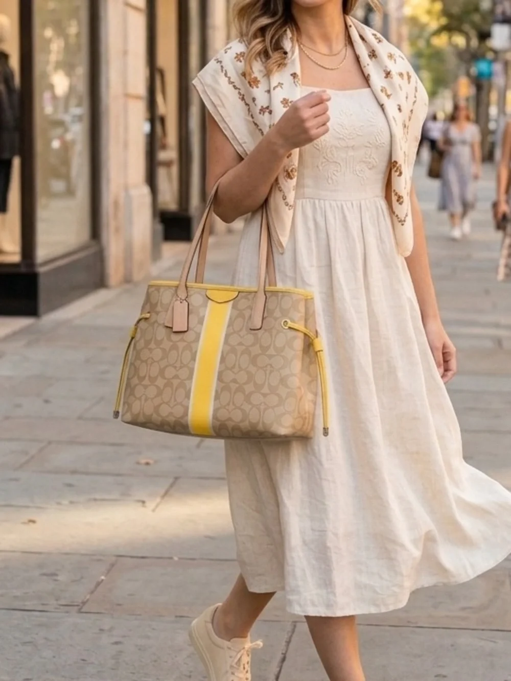 Coach Yellow and Tan Signature Tote